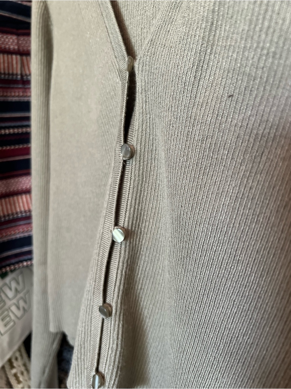 Magaschoni Taupe Ribbed Button Cardigan XL - Picture 3 of 6